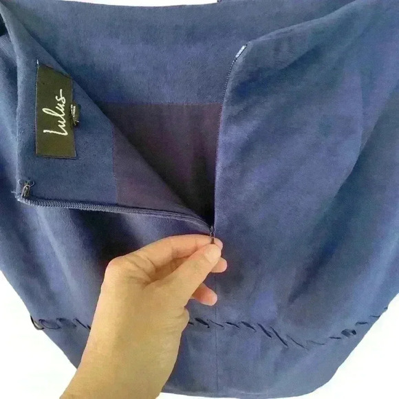 Lulus New Song Faux Suede Floral Embroidery Skirt Navy Blue Size Medium - Picture 5 of 9